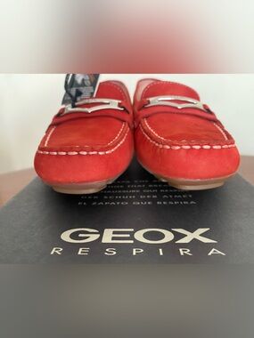 Geox Red Suede Loafers with Silver Buckle